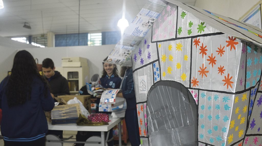 Com caixas de leite, alunos montam casinhas para cães de rua 1 Com caixas de leite, alunos montam casinhas para cães de rua