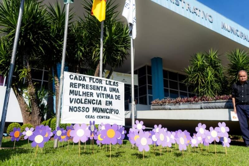 Prefeitura planta 83 flores lilases para conscientizar sobre a violência contra a mulher