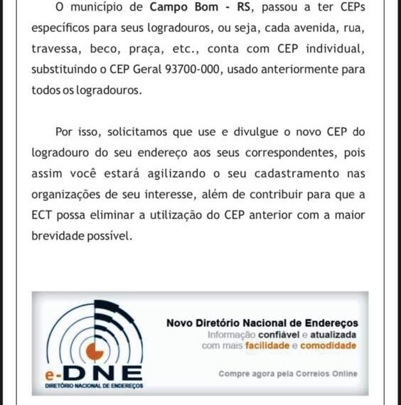 Campo Bom adota novos CEPs por logradouro: veja o que muda 1 Campo Bom adota novos CEPs por logradouro: veja o que muda