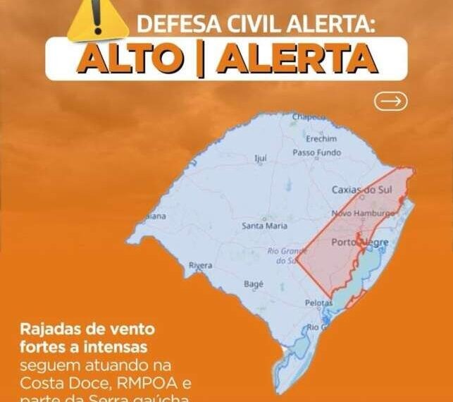 Alerta da Defesa Civil: rajadas de vento com risco alto de danos seguem nesta segunda, 28